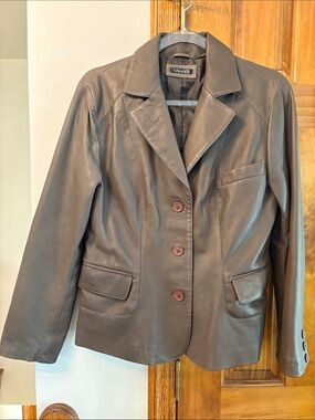 Tahari Brown Leather Blazer Jacket